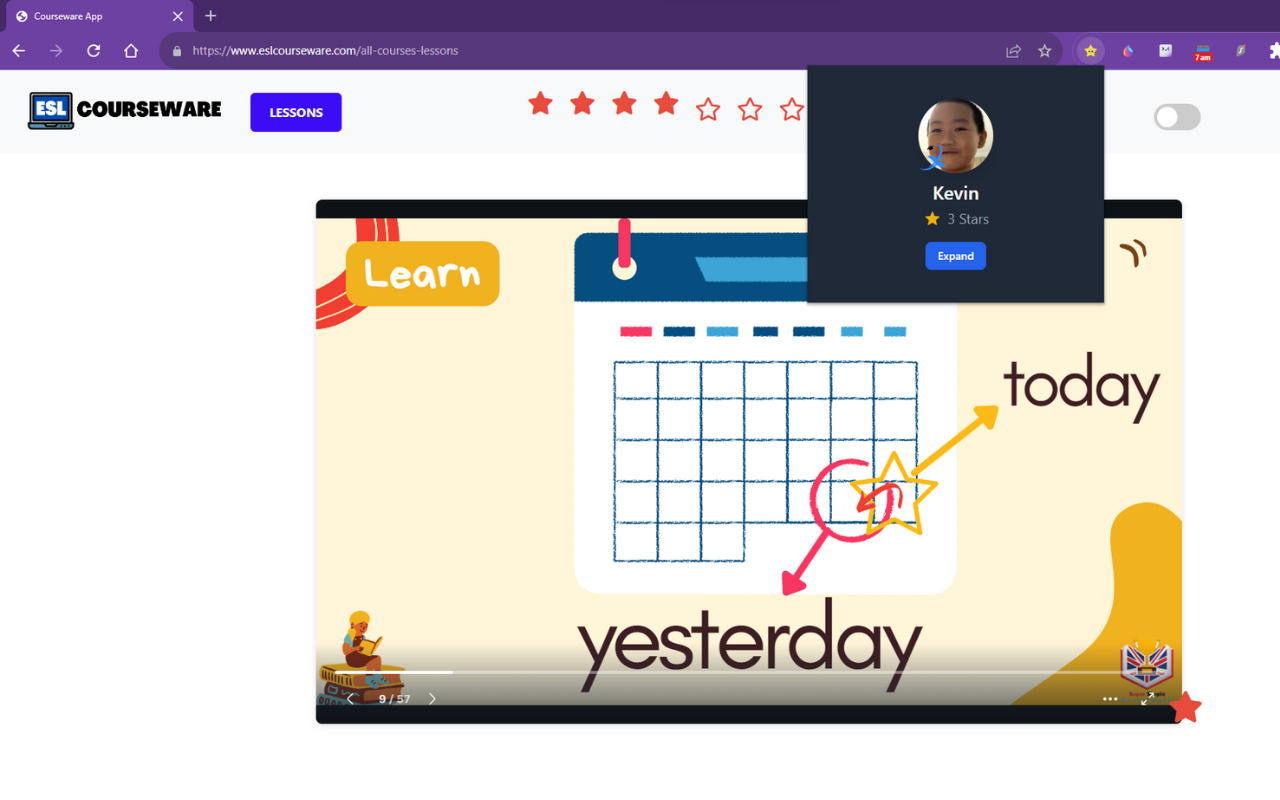 Student Stars extension in full view next to teaching content